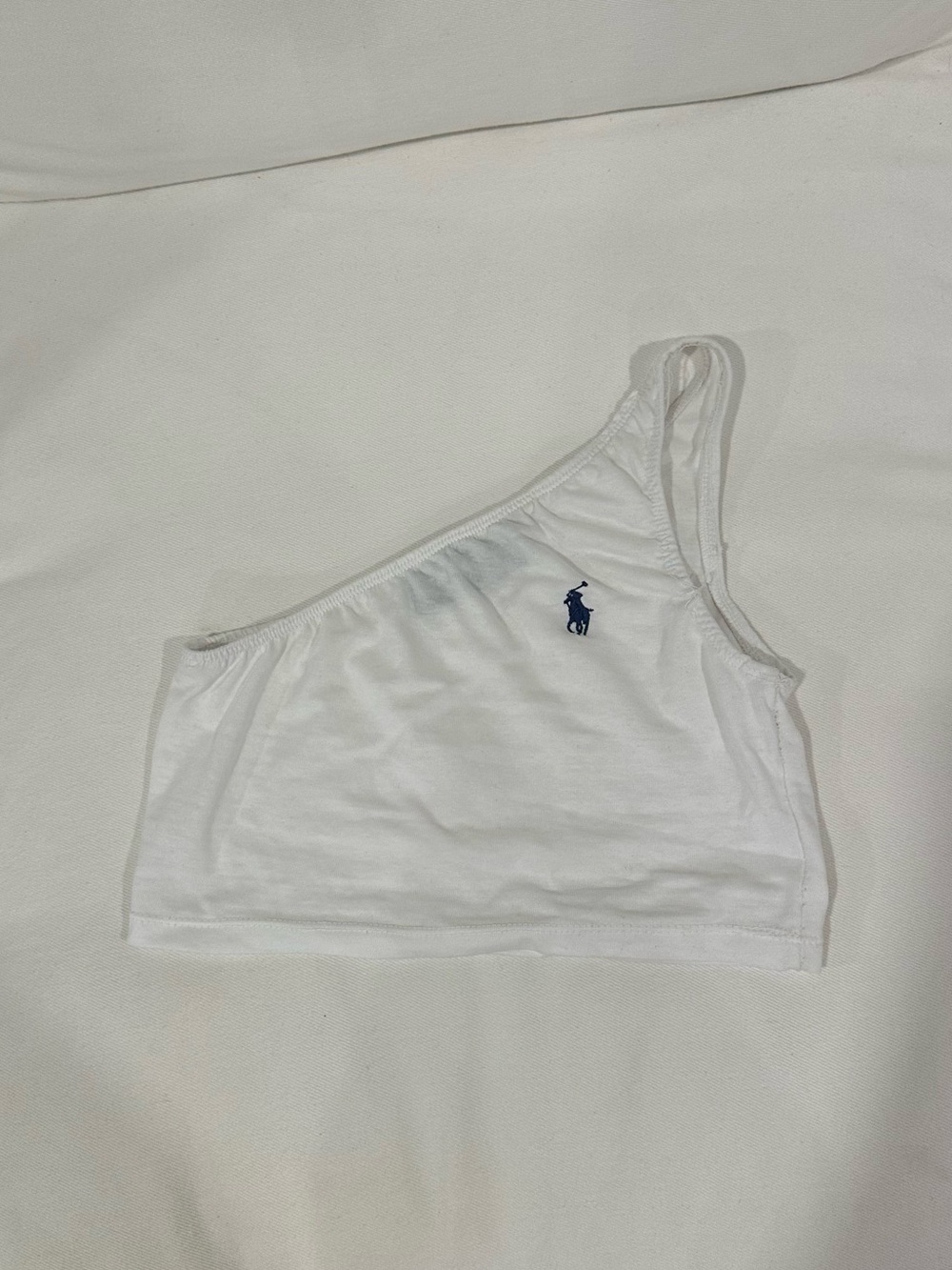 Polo Ralph Lauren White One-Shoulder Crop Tank with Navy Polo Emblem
